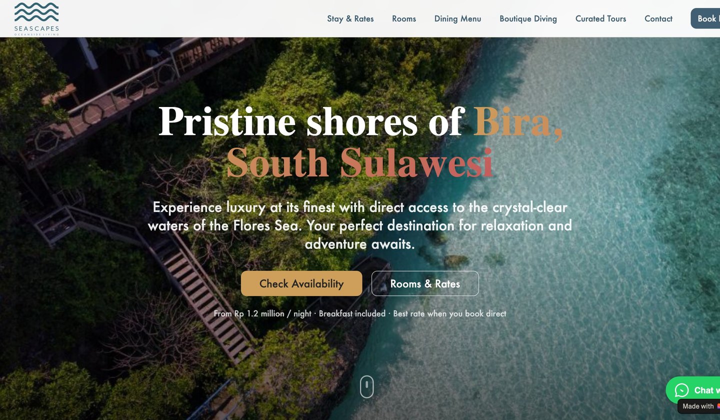 The Seascapes Bira website homepage
